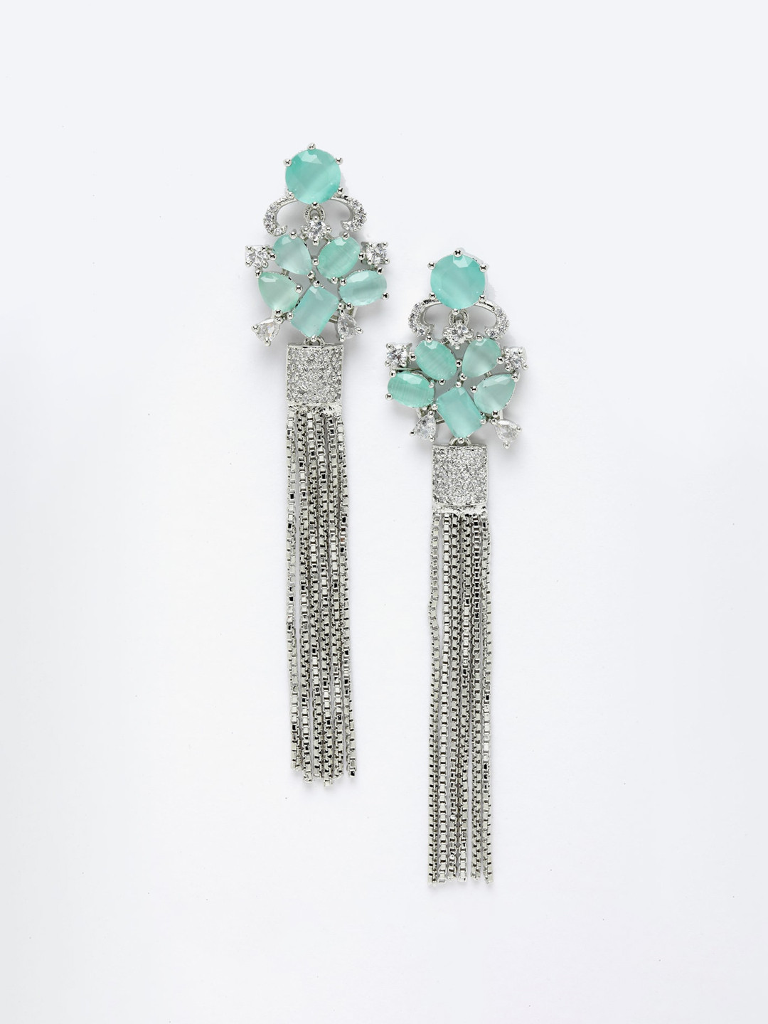 DressBerry Sea Green Rhodium-Plated Contemporary Drop Earrings