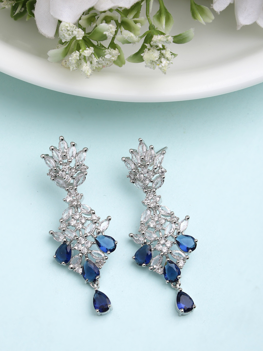 DressBerry Blue Silver-Plated Spiked Drop Earrings