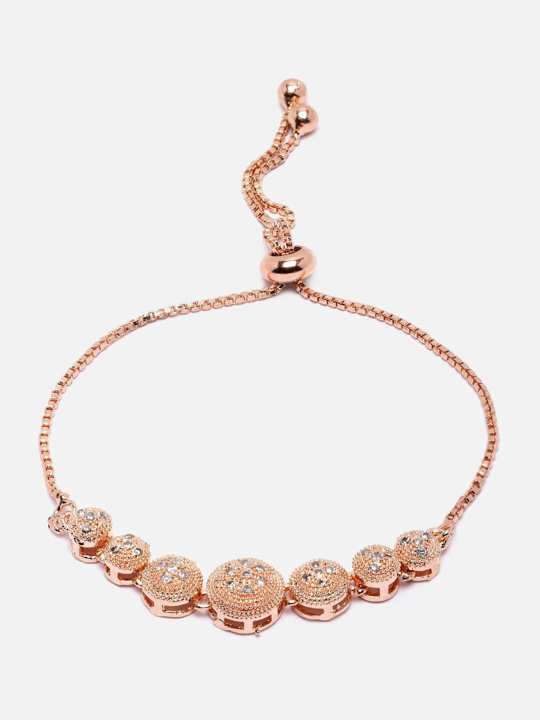 DressBerry Rose Gold Toned American Diamond Rose Gold-Plated Link Bracelet