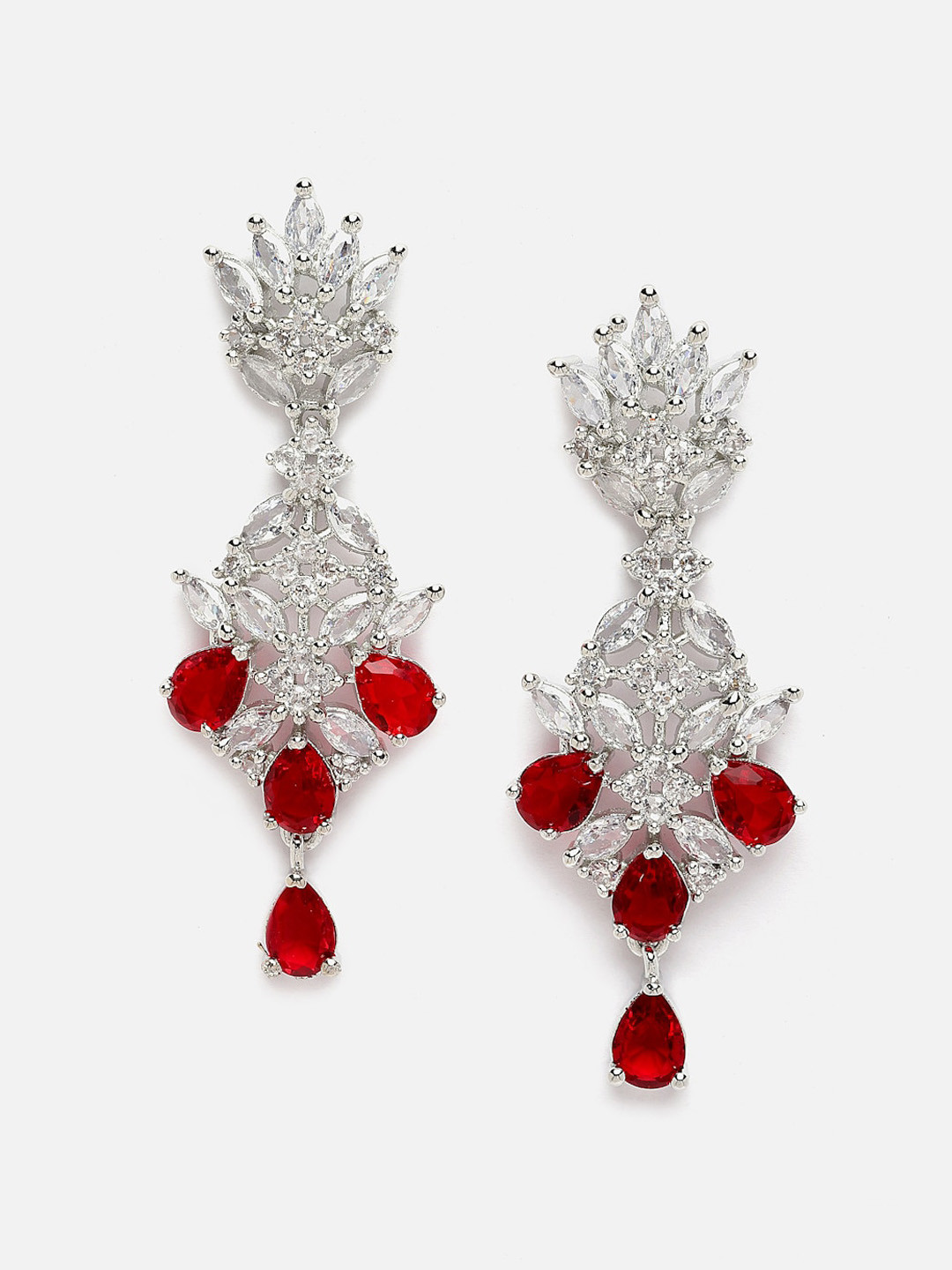 DressBerry Red Silver-Plated Spiked Drop Earrings