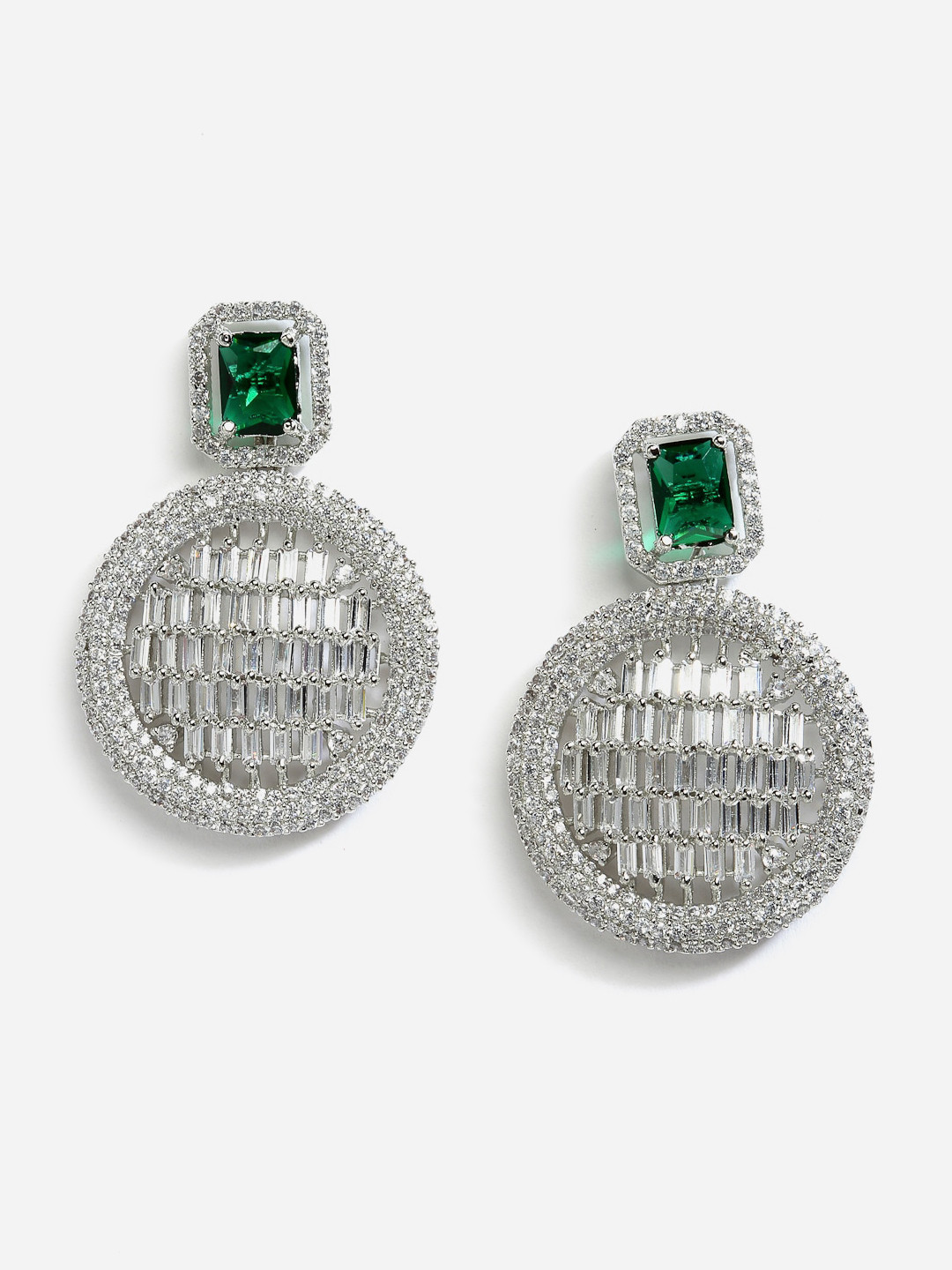 DressBerry Green Rhodium-Plated Geometric Drop Earrings