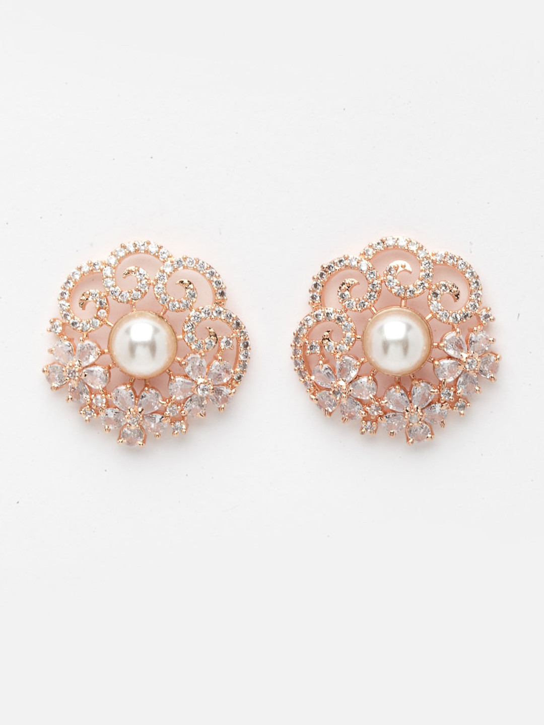 DressBerry Rose Gold Floral Studs Earrings