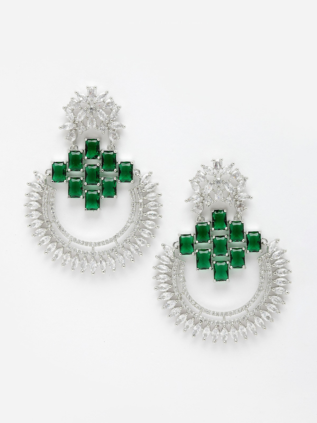 DressBerry Rhodium Plated American Diamond Crescent Shaped Chandbalis