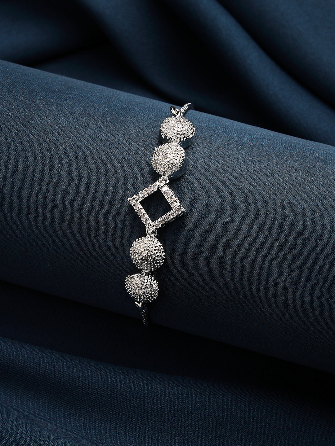 DressBerry Rhodium Plated American Diamond Link Bracelet