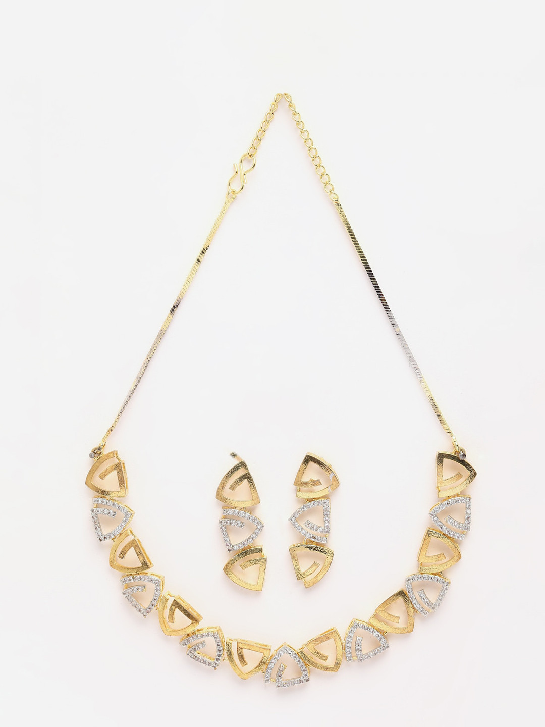 DressBerry Gold-Plated American Diamond-Studded Triangle Shaped Jewellery Set