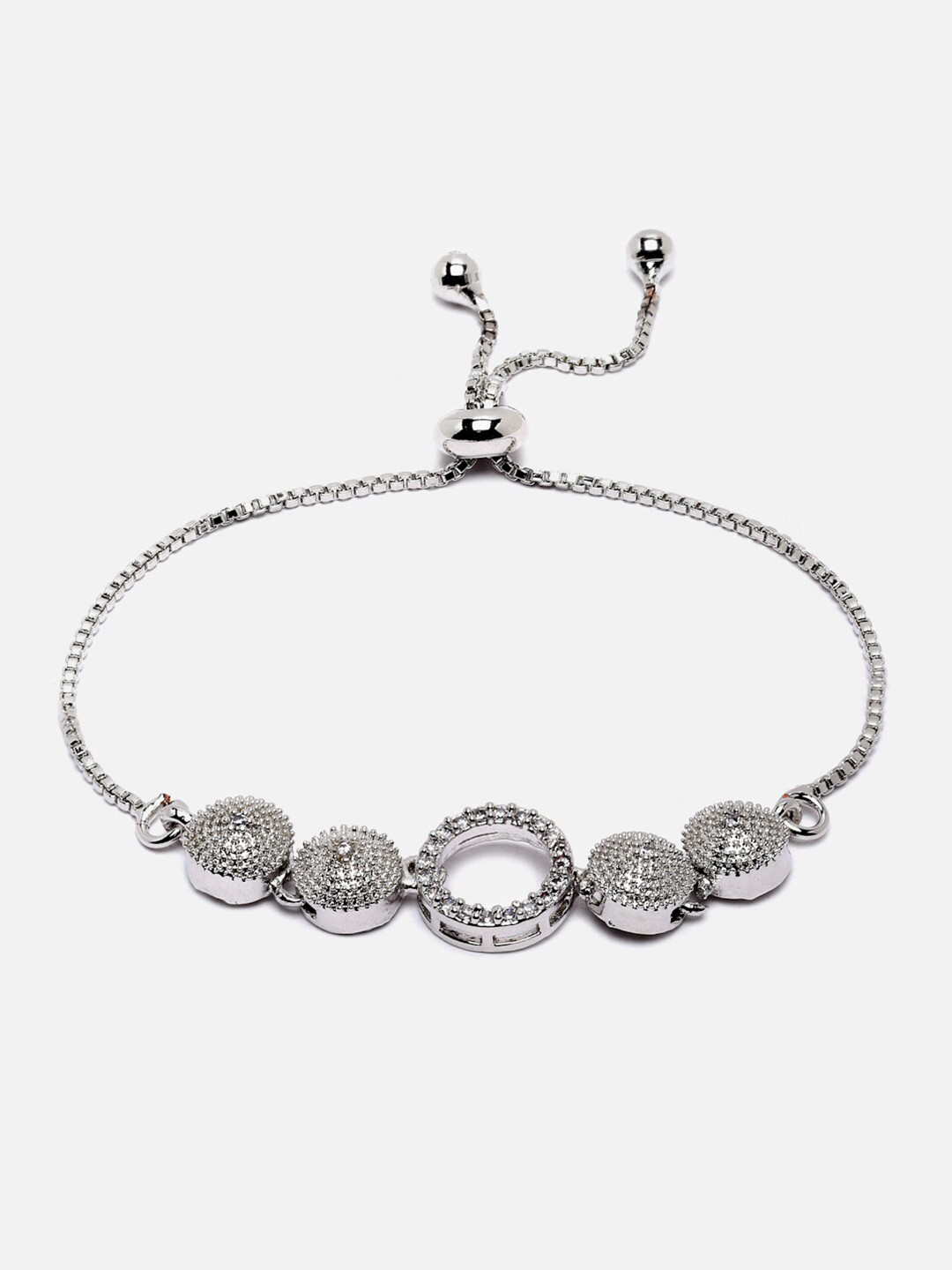 DressBerry Silver & White American Diamond Studded Rhodium-Plated Wraparound Bracelet