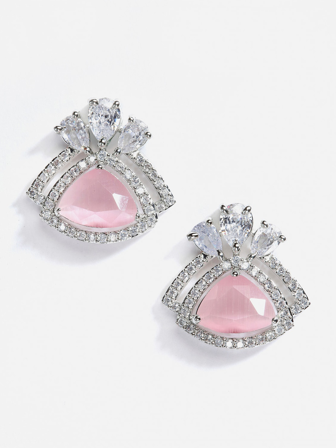 DressBerry Pink Rhodium-Plated Triangular Studs Earrings