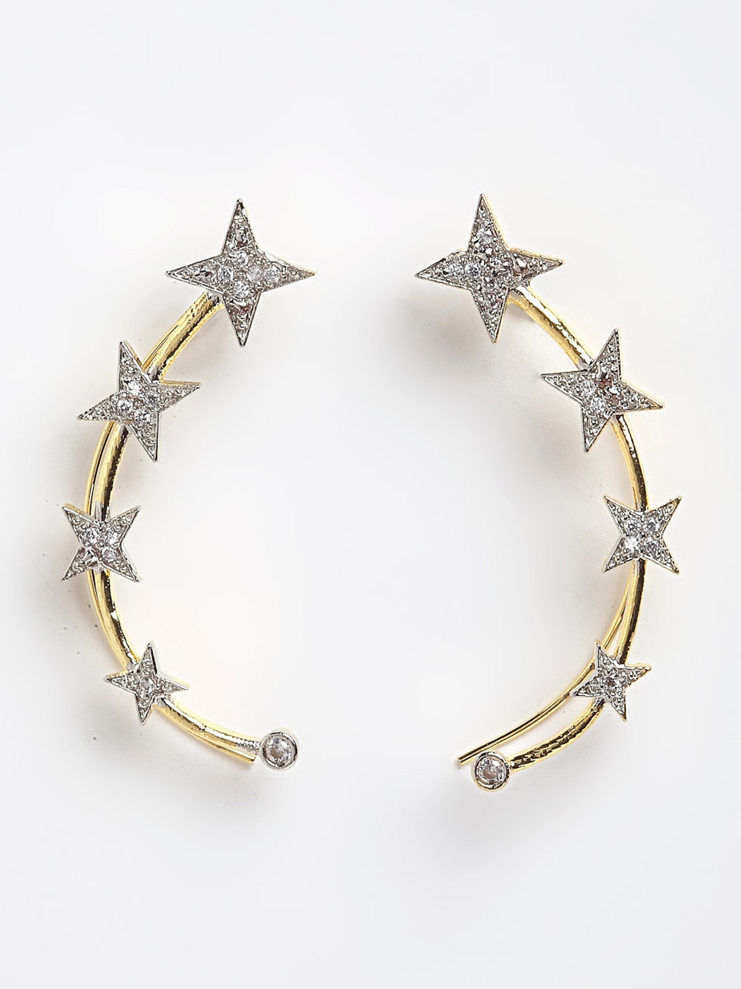 DressBerry White American Diamond Star Shaped Ear Cuff Earrings