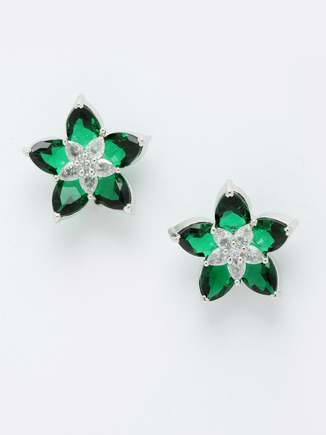 DressBerry Rhodium-Plated American Diamond-Studded Star Shaped Stud Earrings