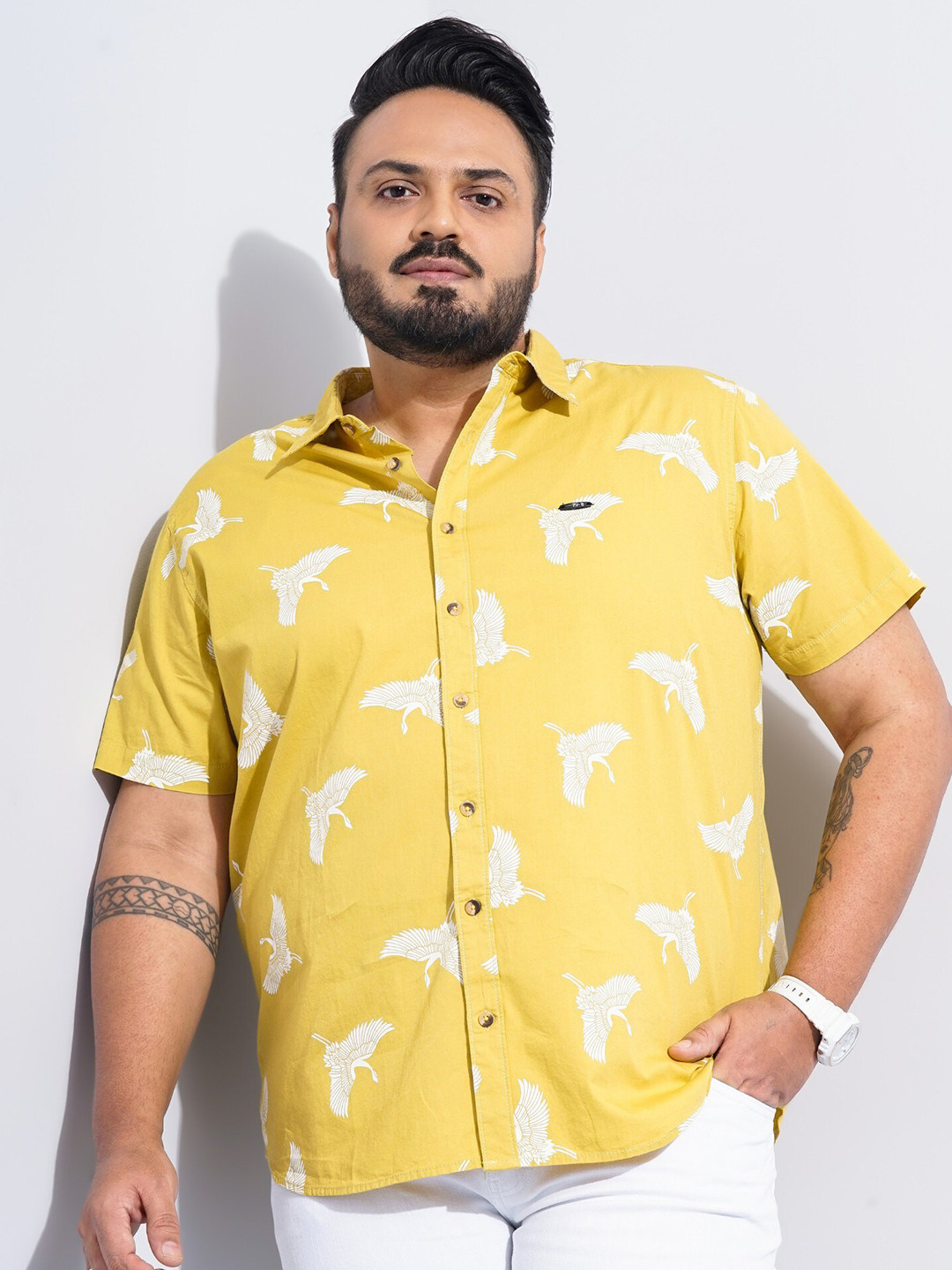 The Indian Garage Co Plus Size Conversational Printed Cotton Casual Shirt
