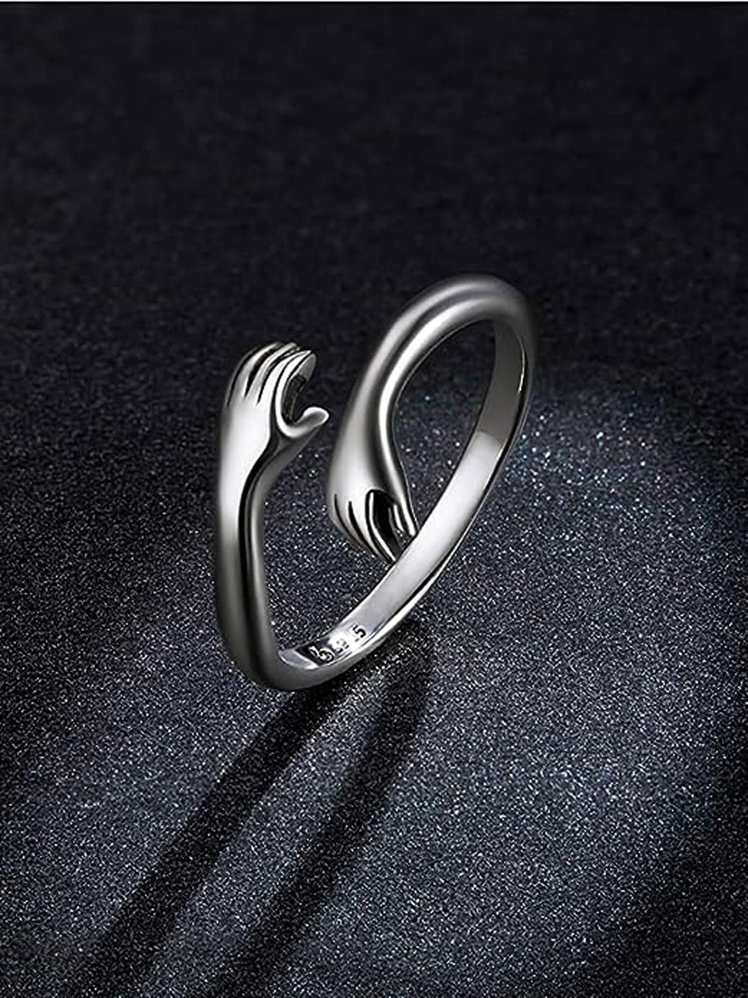 KRYSTALZ Silver-Plated Hug-Shaped Finger Ring