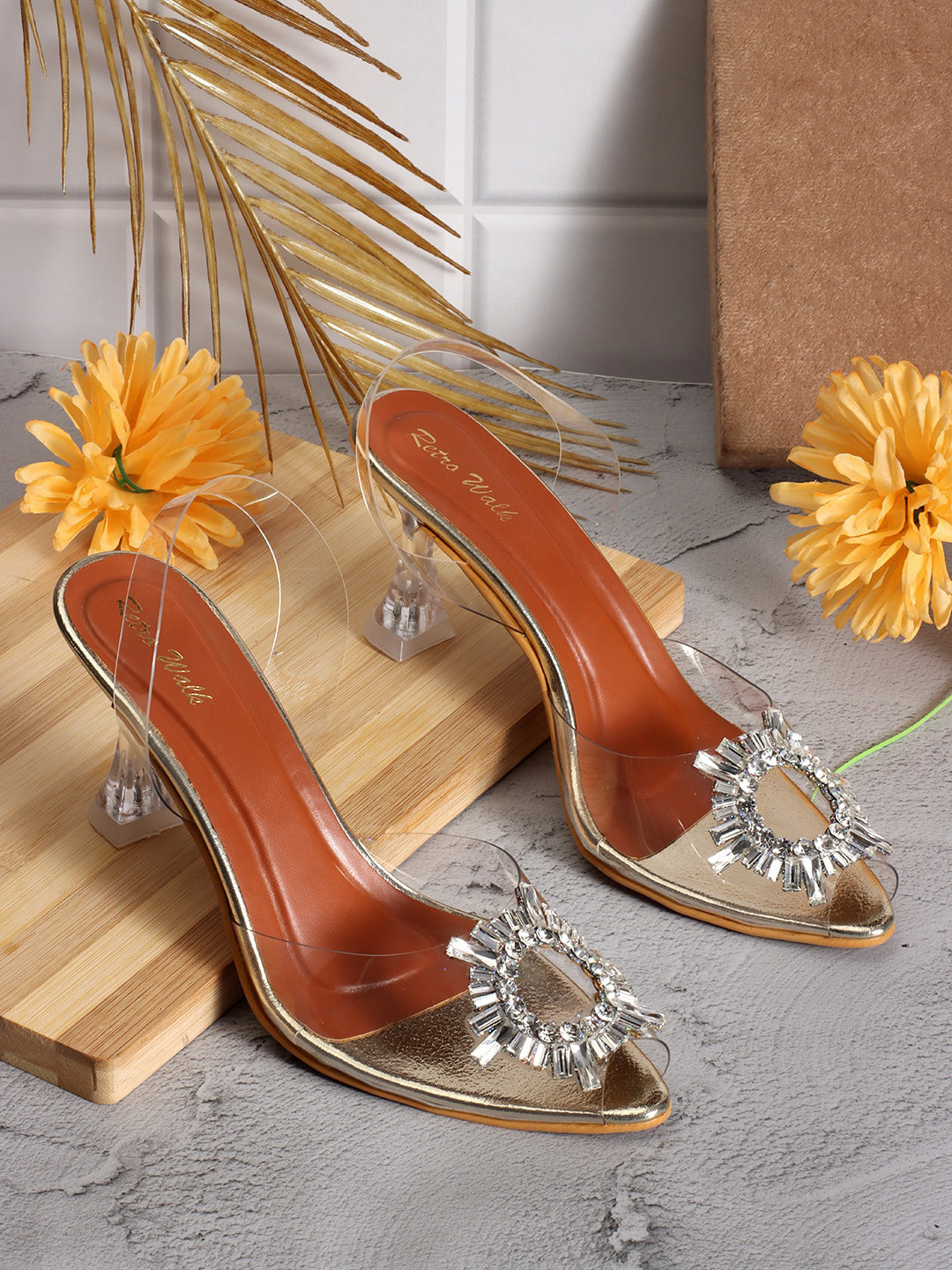 Retro Walk Embellished Kitten Peep Toes Heels