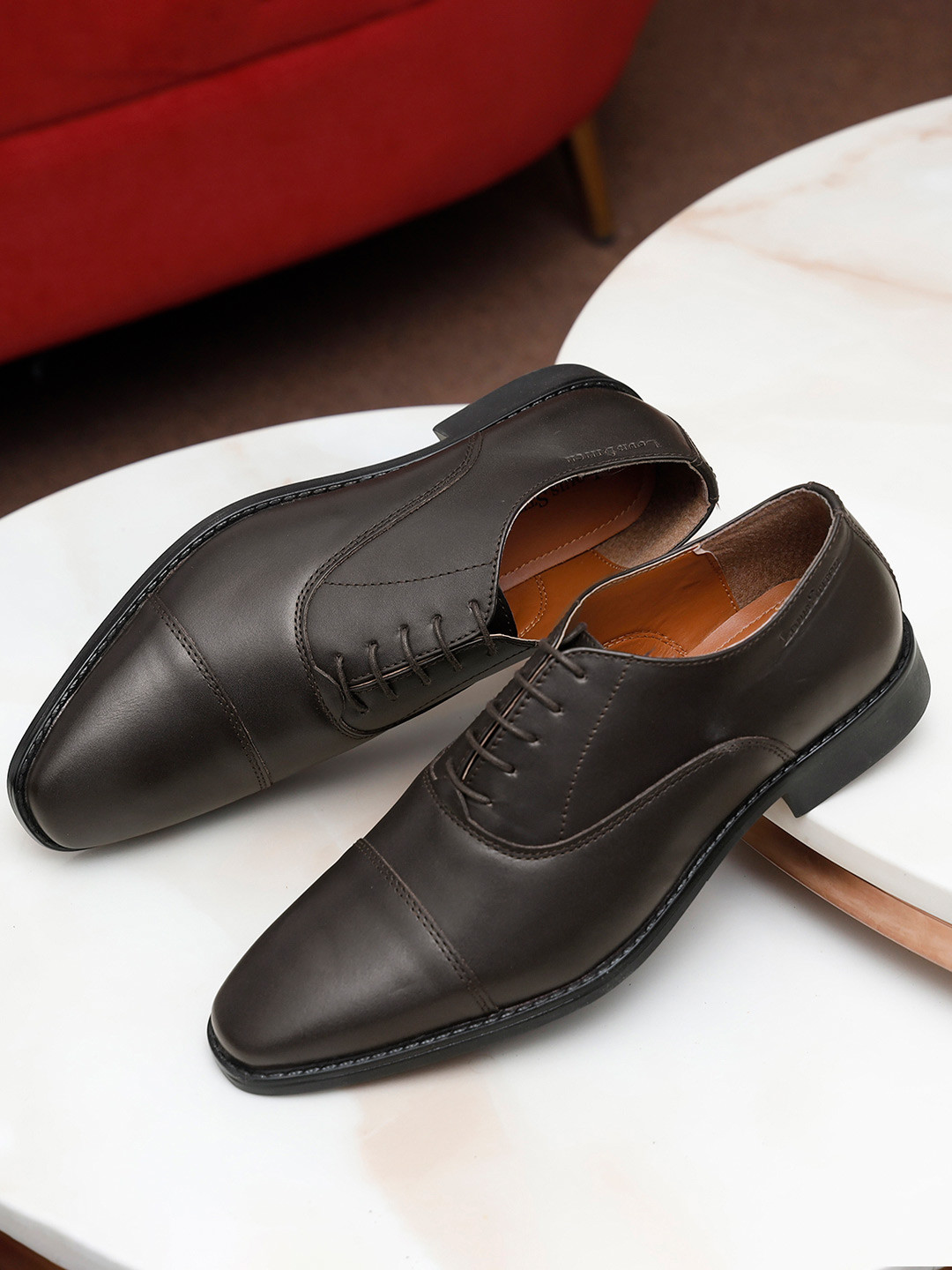 LOUIS STITCH Men Brunette Brown Premium Italian Leather Formal Derby Shoes