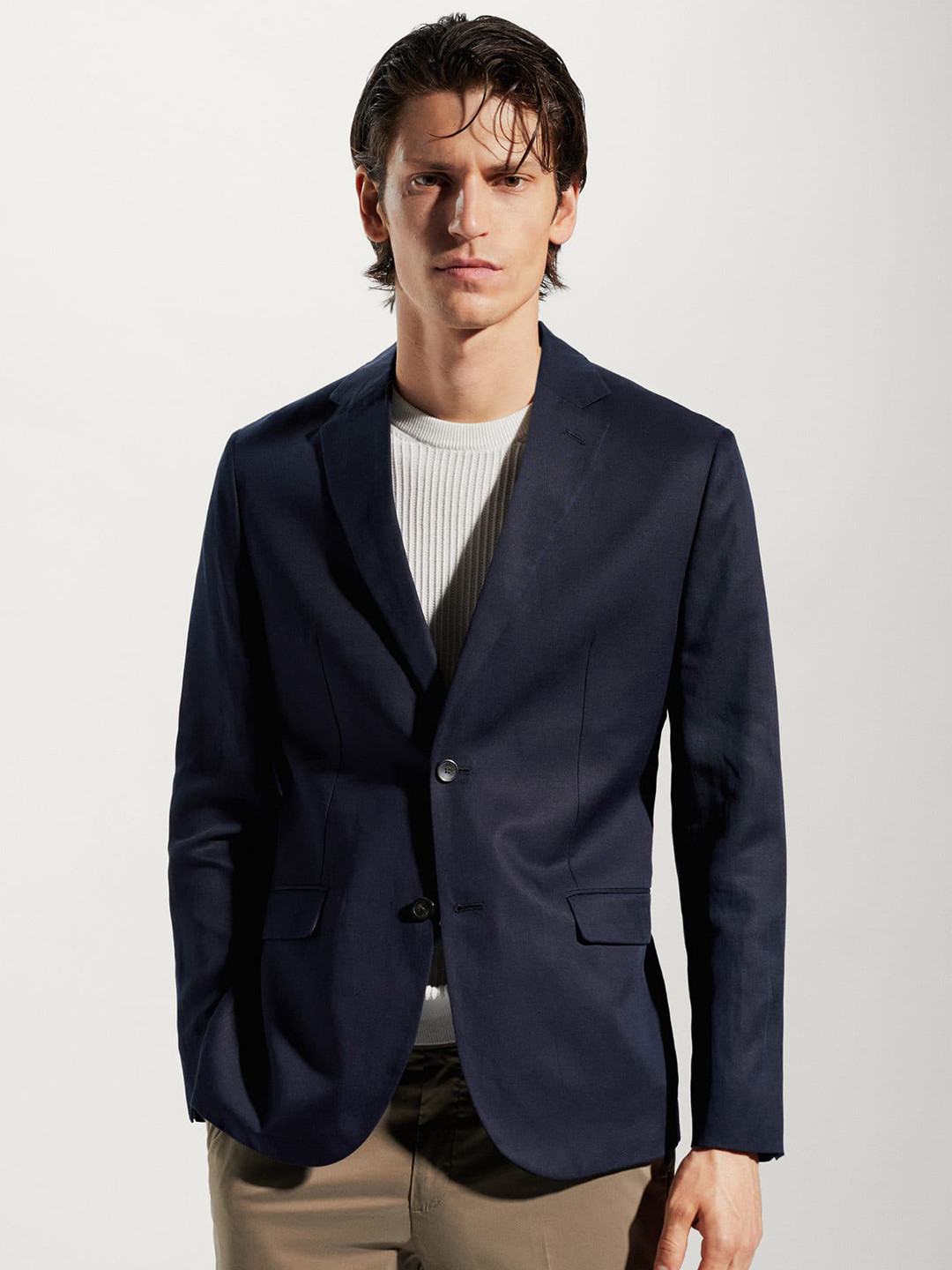 MANGO MAN Slim Fit Notched Lapel Collar Semi-Formal Blazer