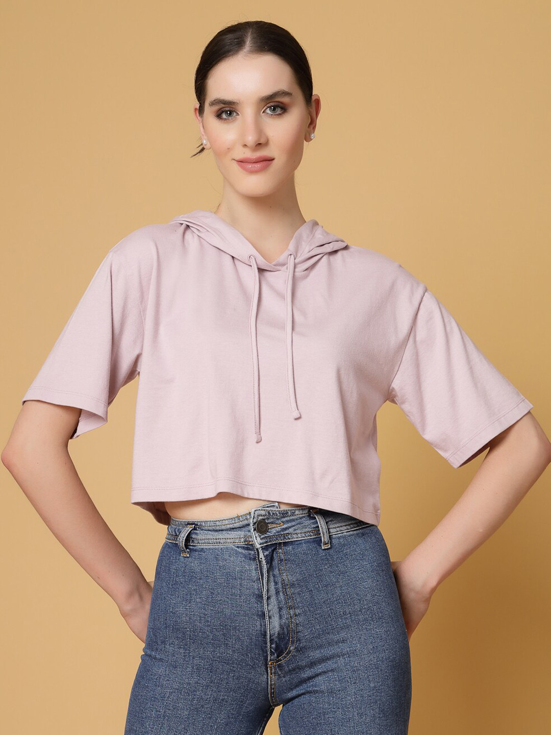 Strong And Brave Odour free Hooded Drop Shoulder Sleeves Boxy Fit Cotton Crop T-shirt