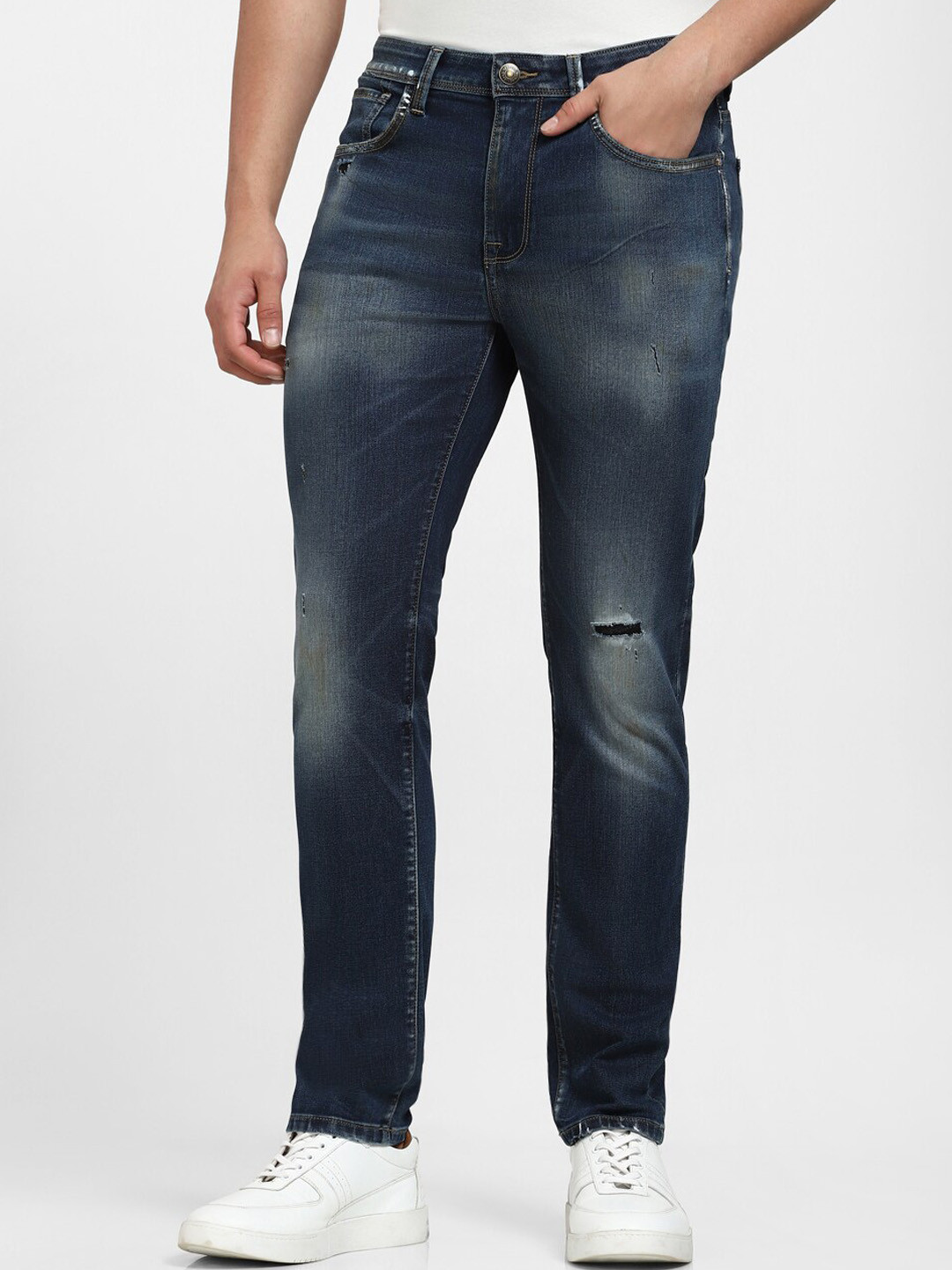 SELECTED Men Mid-Low Slim Fit Light Fade Stretchable Jeans