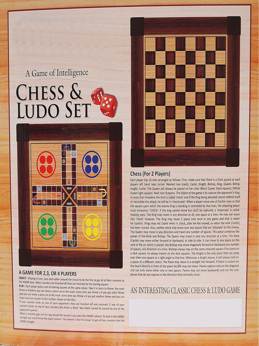 MUREN Kids Chess & Ludo 2 In1 Reversable Board Set