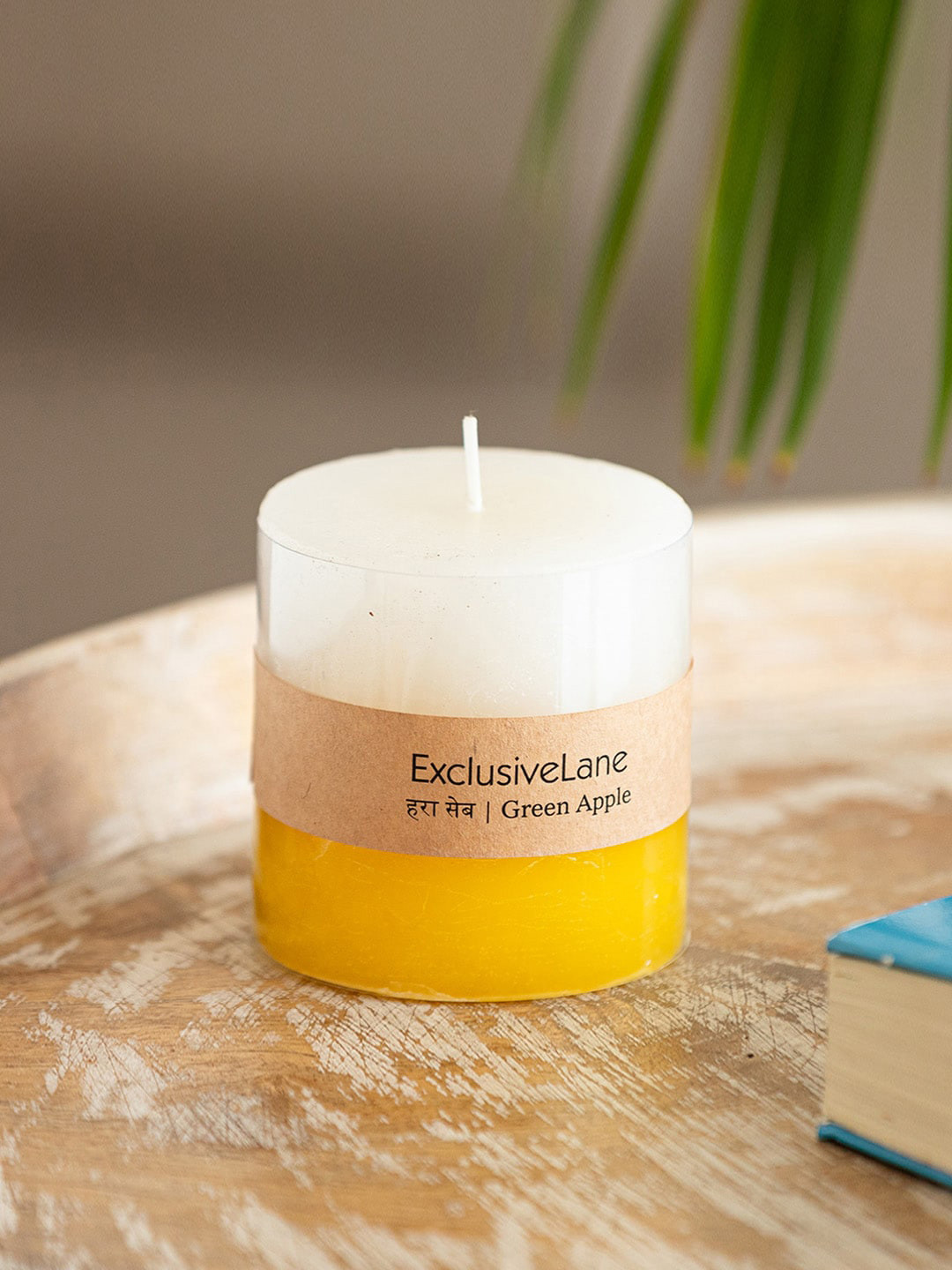 ExclusiveLane Handmade Scented 1 Wick Green Apple Solid Geometric Regular Pillar Candles