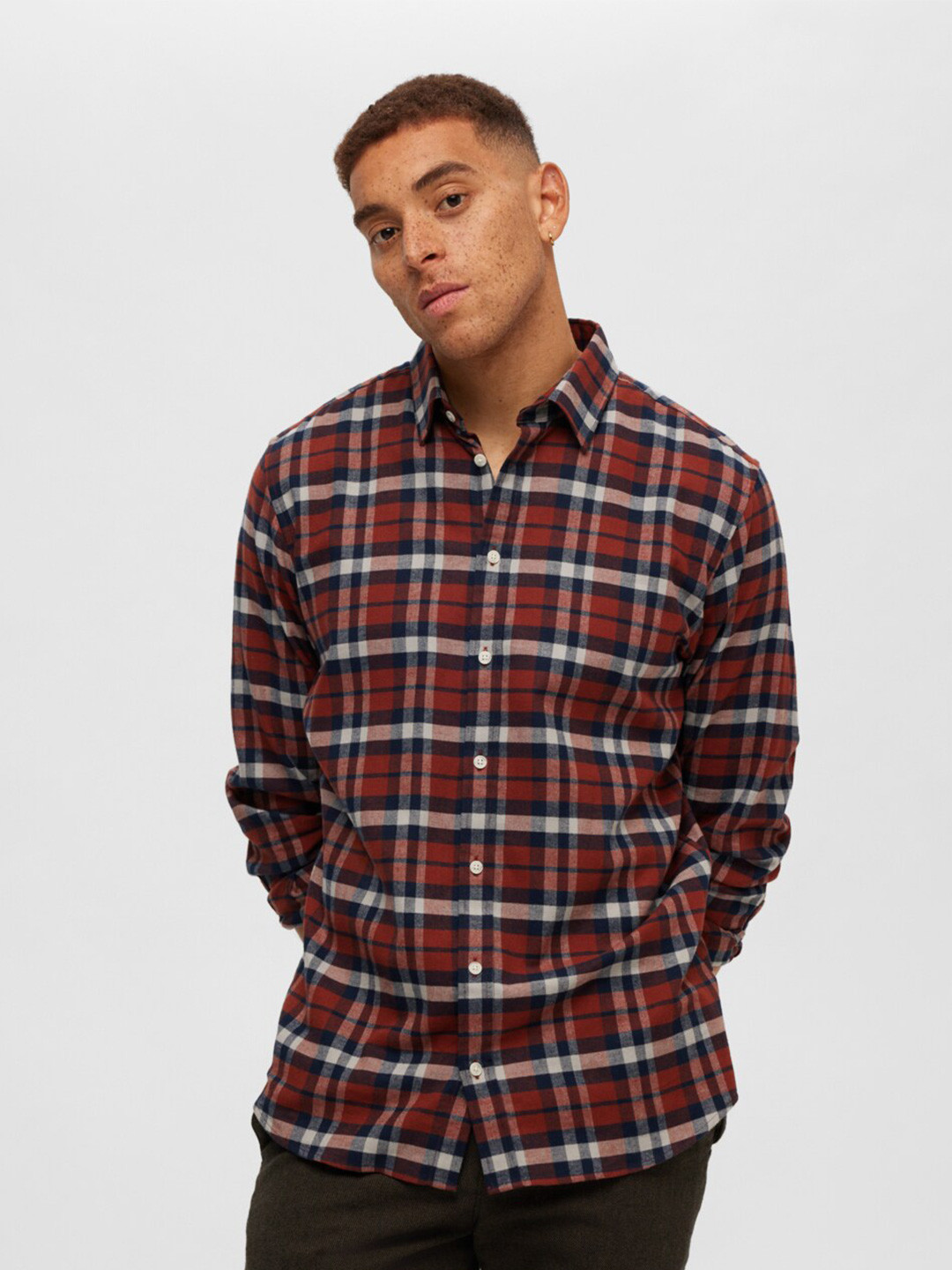 SELECTED Slim Fit Tartan Checks Opaque Cotton Casual Shirt