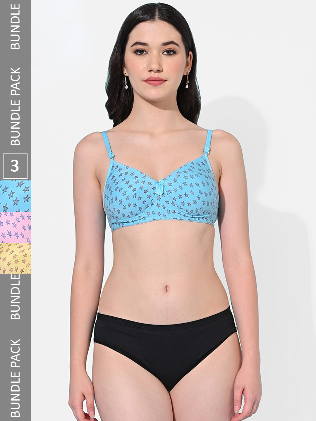 FIMS Pack Of 3 Printed Cotton Lightly Padded Lingerie Set Star_Pad_Set_Packof3_B