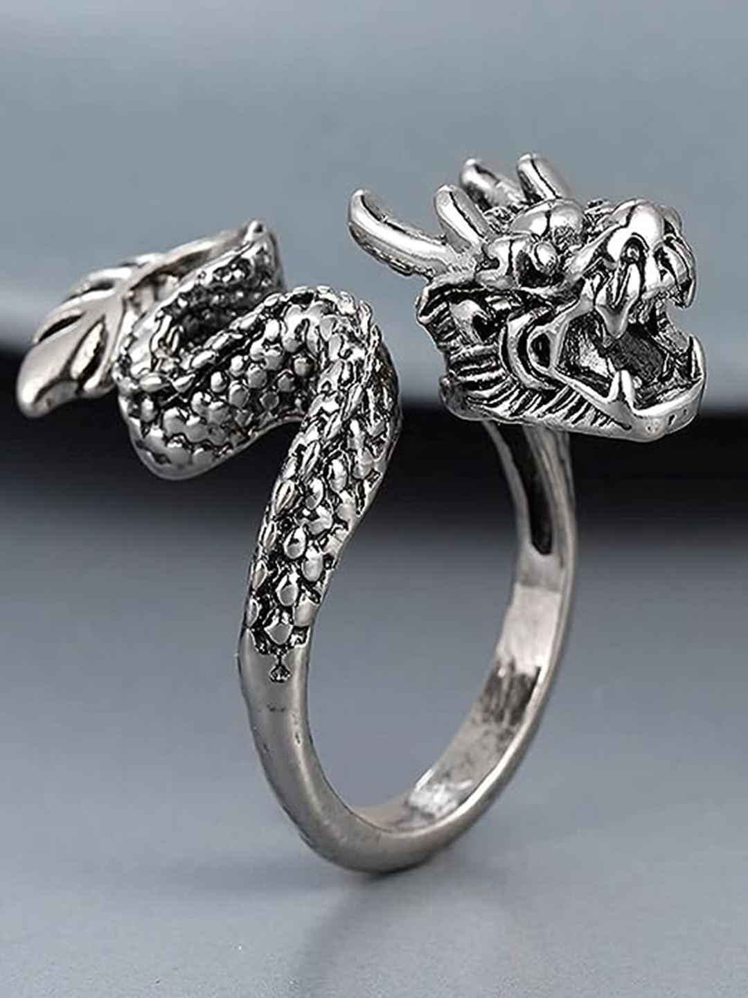 KRYSTALZ Unisex Silver-Plated Adjustable Octopus Skull Finger Ring