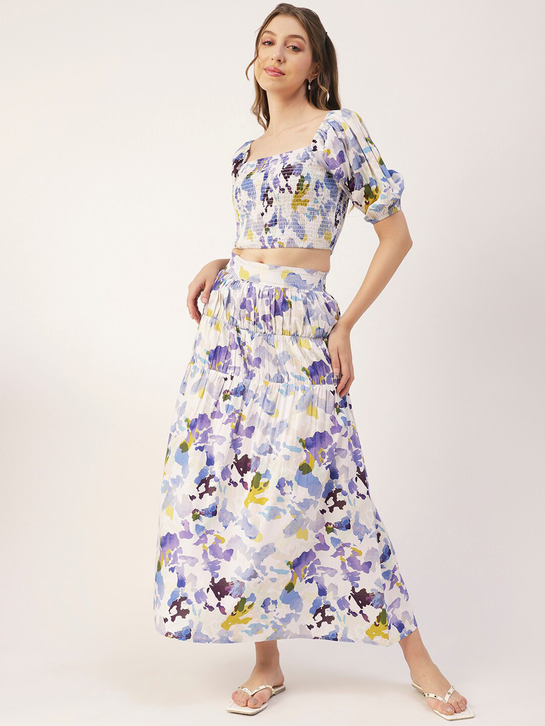 Moomaya Floral Printed Cotton Top & Skirt Co-Ords