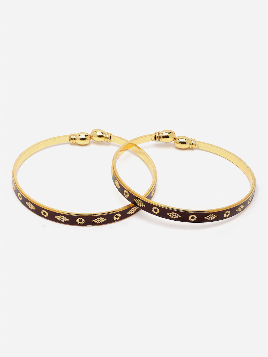 Anouk Women Set Of 2 Gold-Toned & Brown Gold-Plated Kada Bracelet