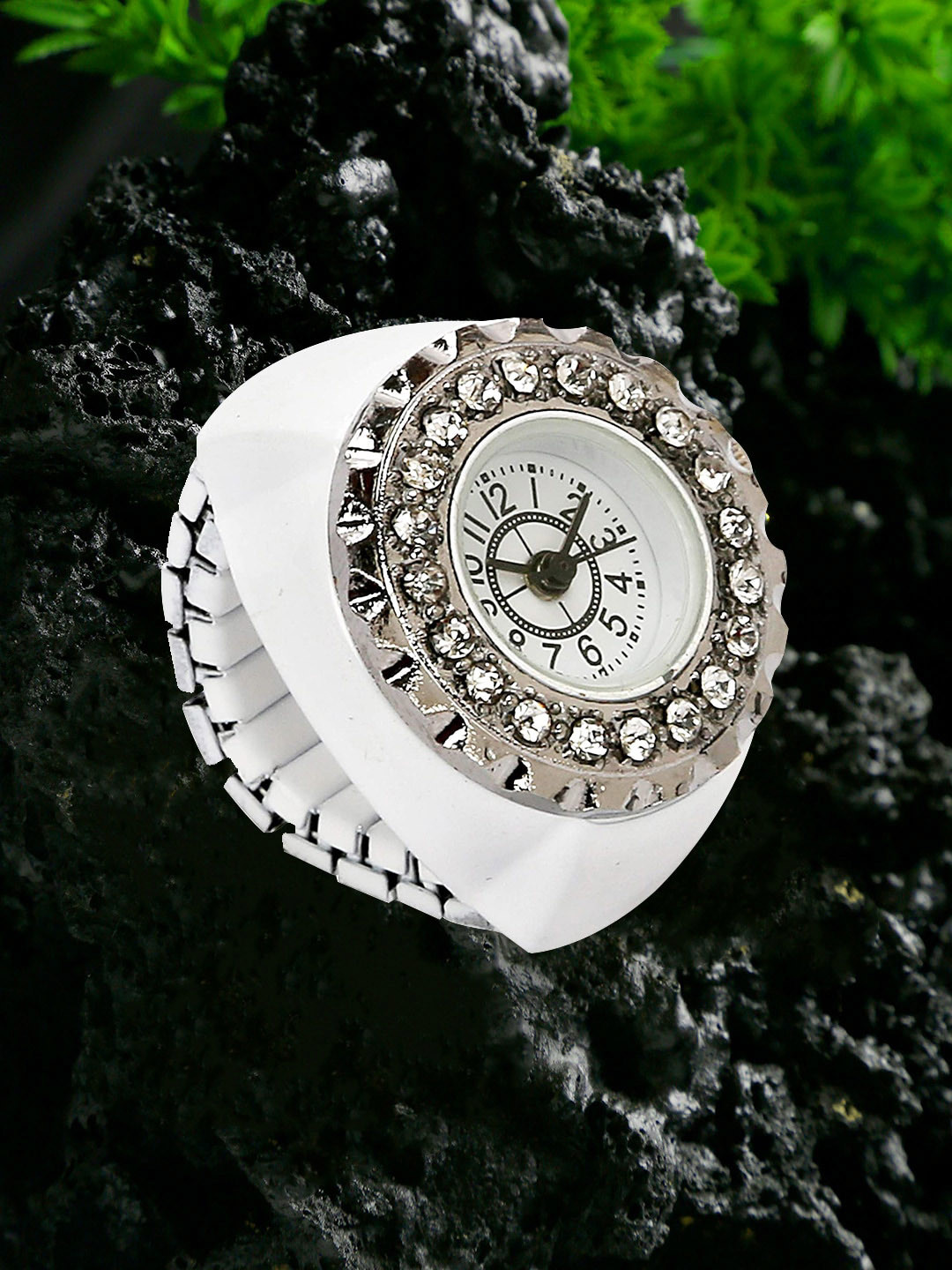 YouBella Silver-Plated Stone-Studded Finger Watch Ring