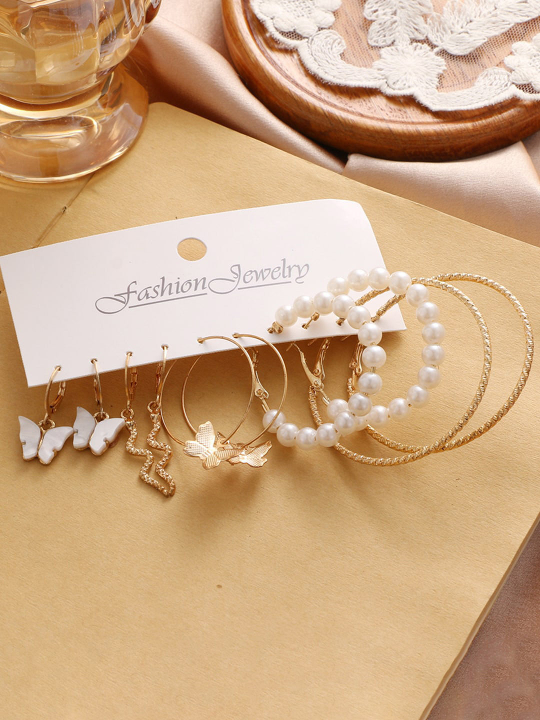 YouBella Set Of 5 Gold-Plated Circular Beaded Hoop Earrings