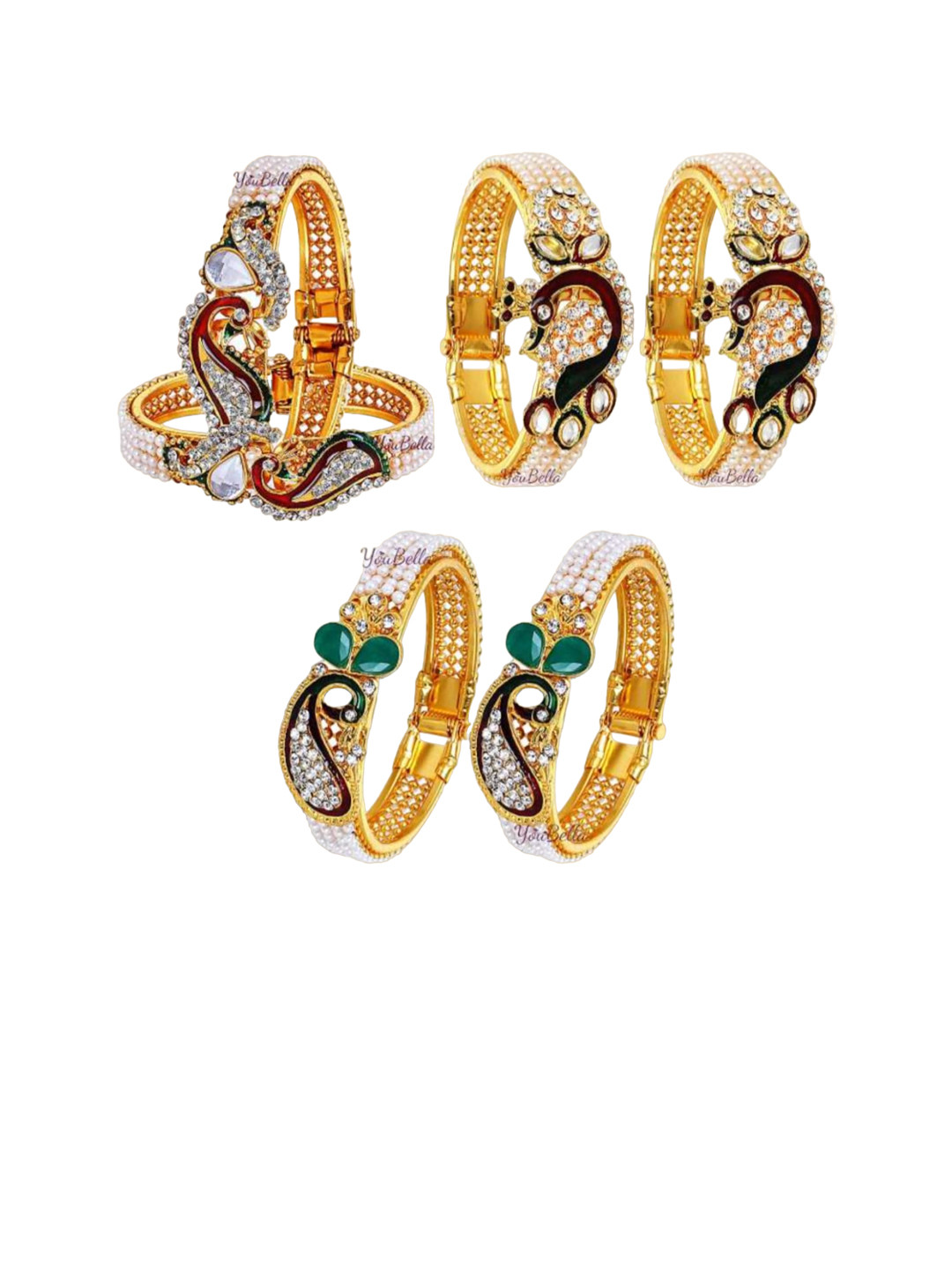 YouBella Set Of 3 Gold-Plated & Pearl -Studded Bangles