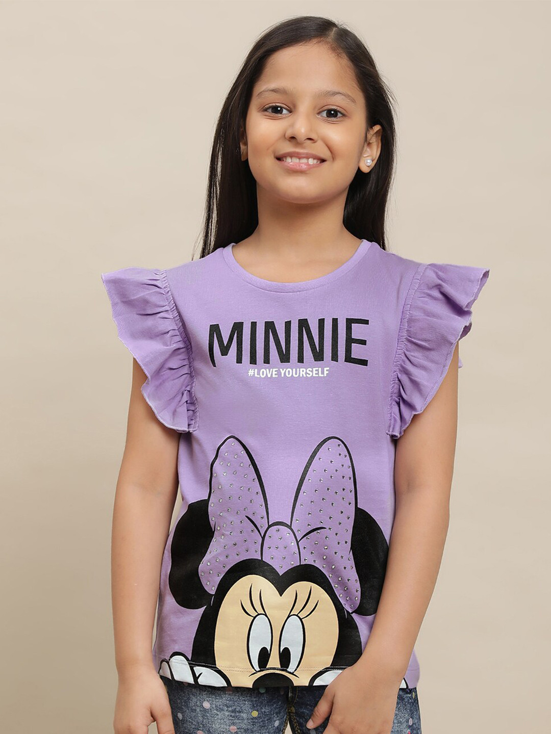 Kids Ville Girls Minnie Mouse Printed Pure Cotton Top