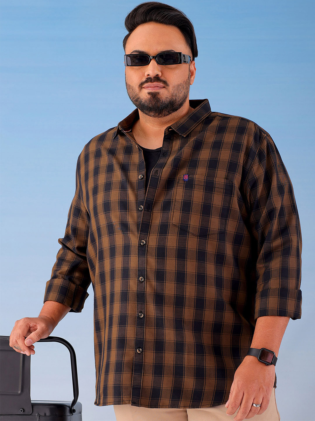 Hardsoda by The Indian Garage Co Plus Size Tartan Checked Opaque Casual Shirt