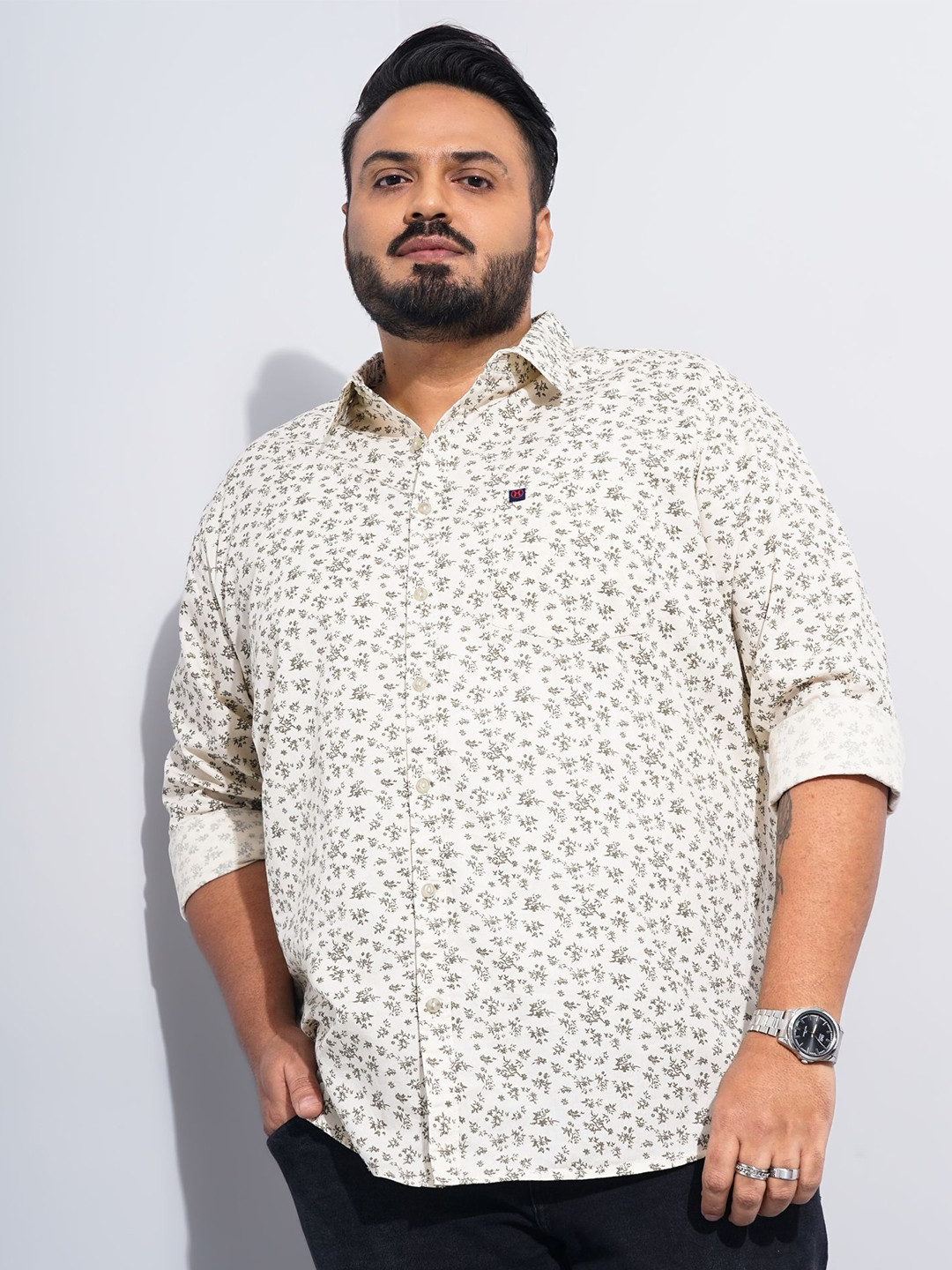 Hardsoda by The Indian Garage Co Plus Size Floral Printed Opaque Cotton Casual Shirt