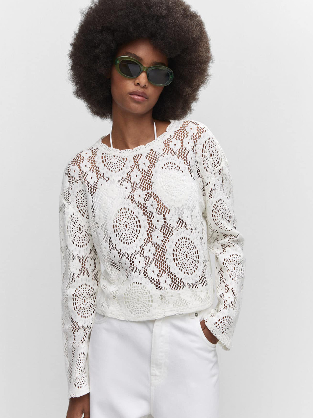 MANGO Self Designed Semi Sheer Top