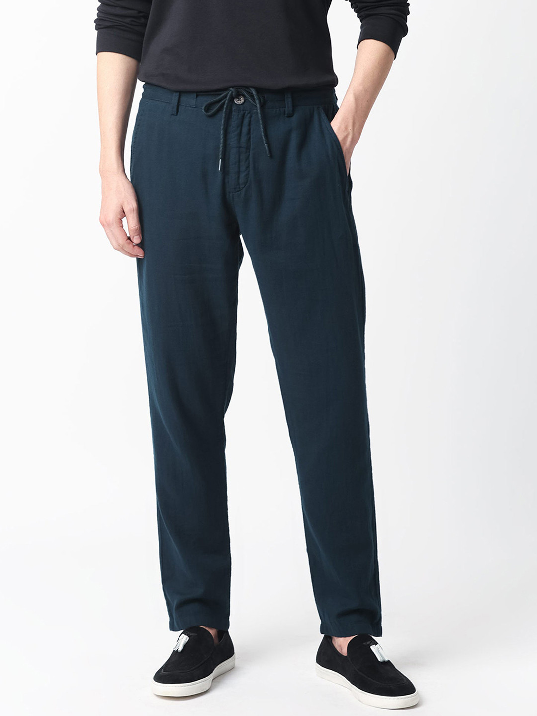 RARE RABBIT Men Pastor Drawstring Mid-Rise Slim Fit Cotton Trouser