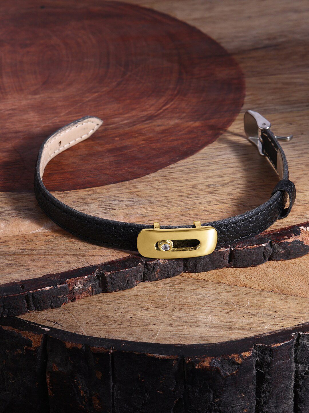 MINUTIAE Men Brass Crystals Gold-Plated Wraparound Bracelet