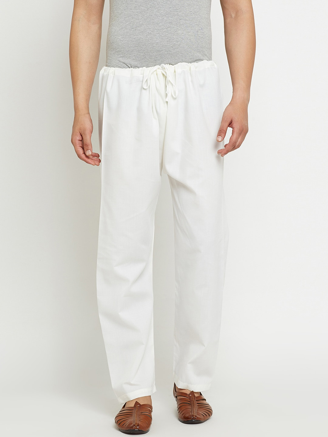 SOJANYA Men Off-white Solid Dupion Silk Pyjamas