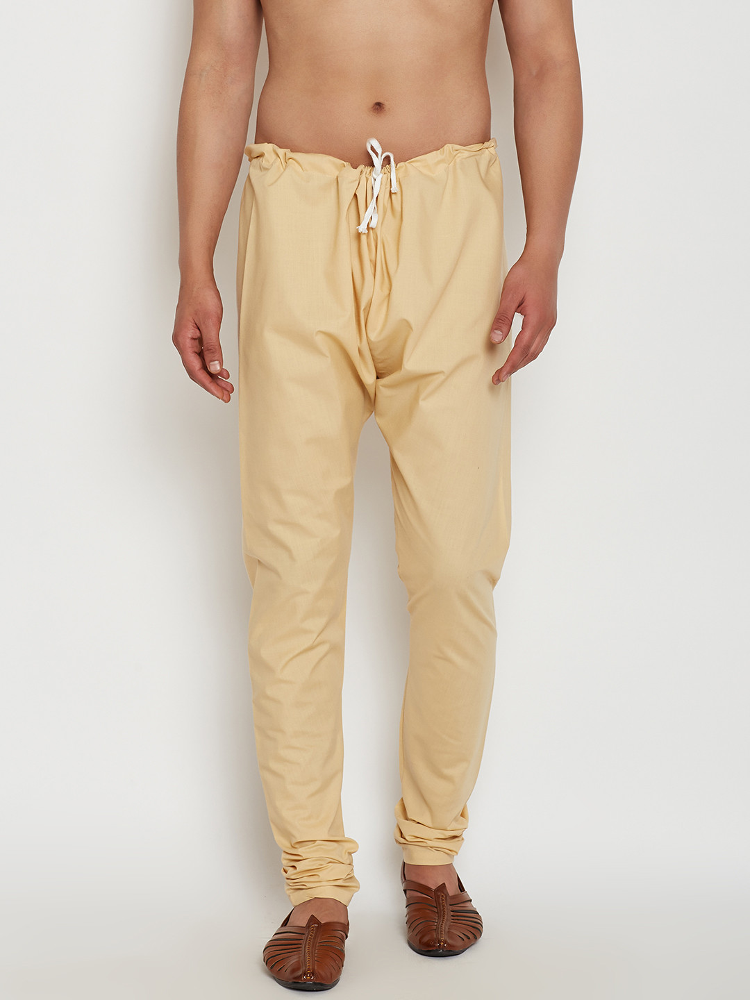SOJANYA Men Beige Solid Dupion Silk Pyjamas
