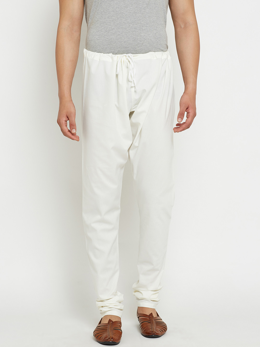 SOJANYA Men Off-White Solid Dupion Silk Pyjamas