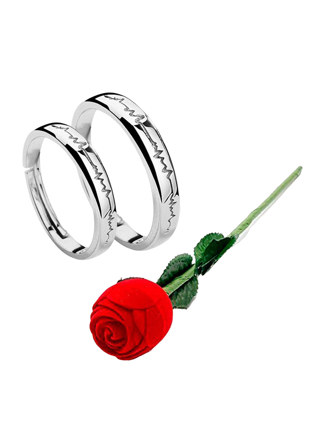 MEENAZ Set Of 2 Silver-Plated & AD Studded Couple Rings With Rose
