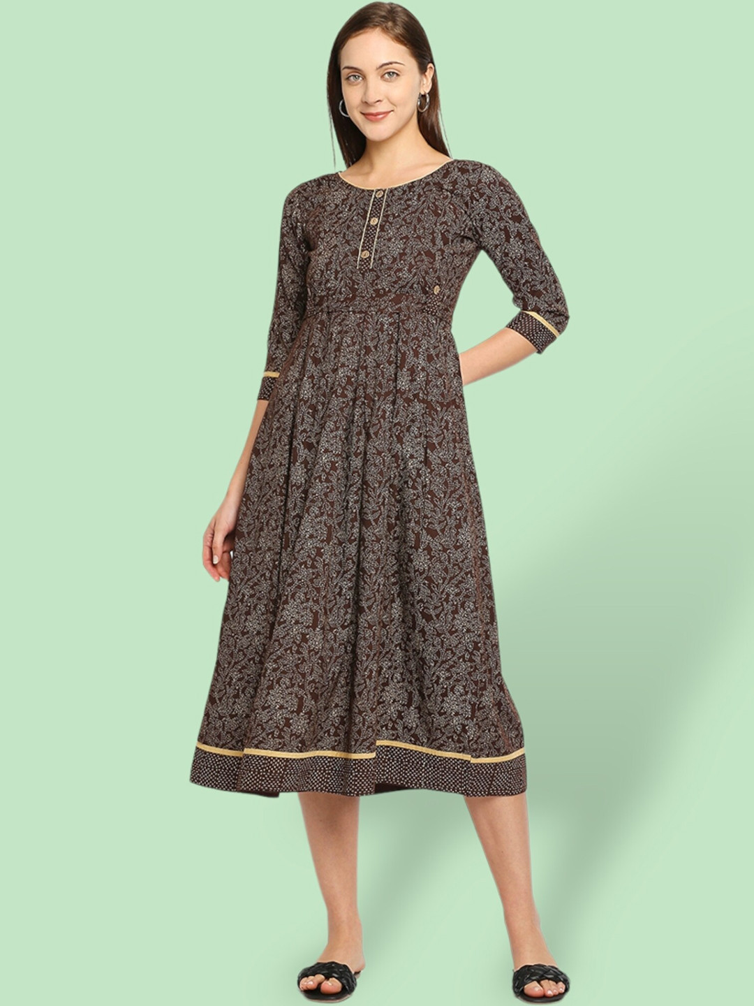 True Shape Floral Printed Fit and Flare Pleated Maternity Dresses