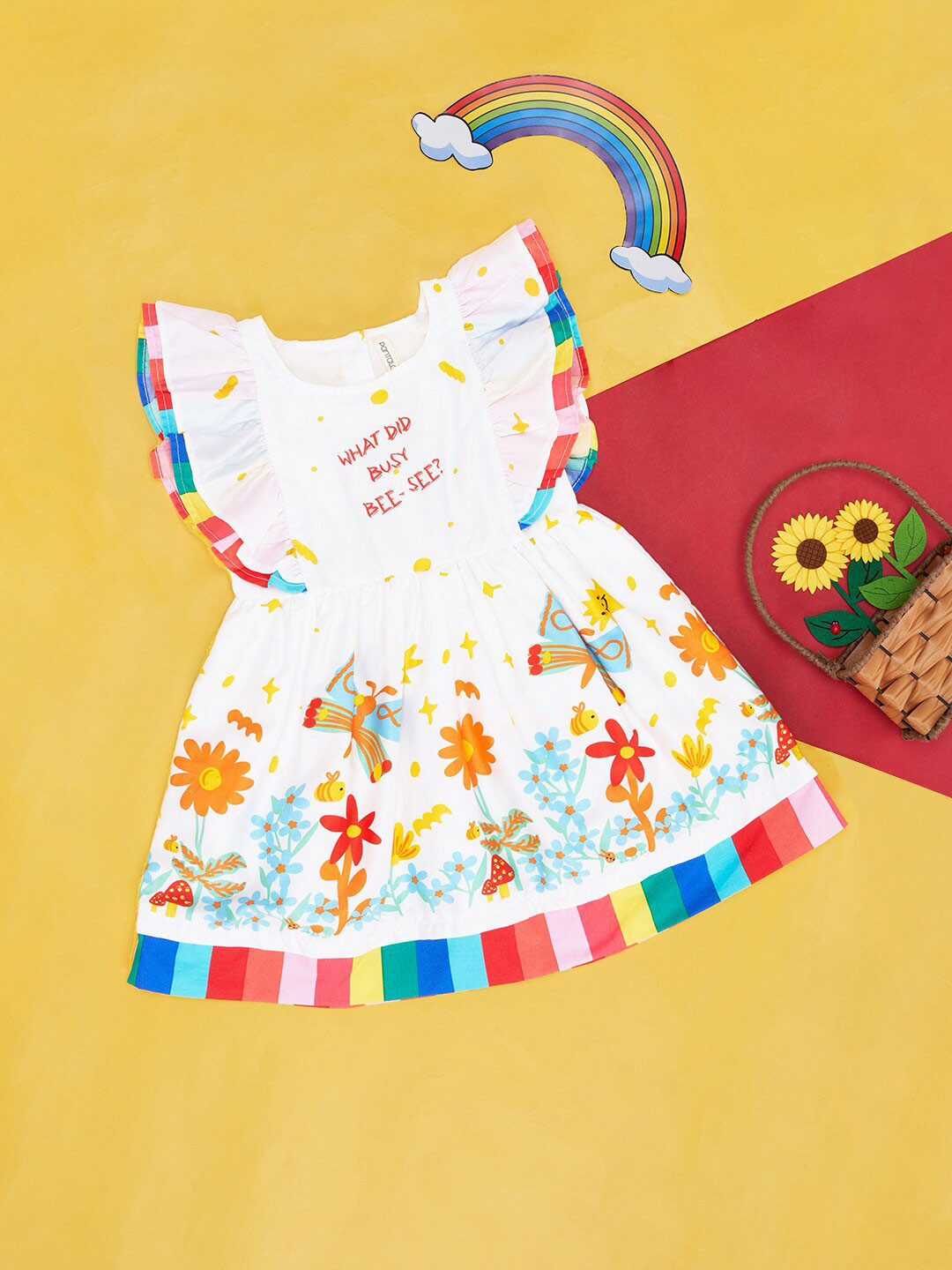 Pantaloons Baby Girls Floral Printed Flutter Sleeves Fit & Flare Dress