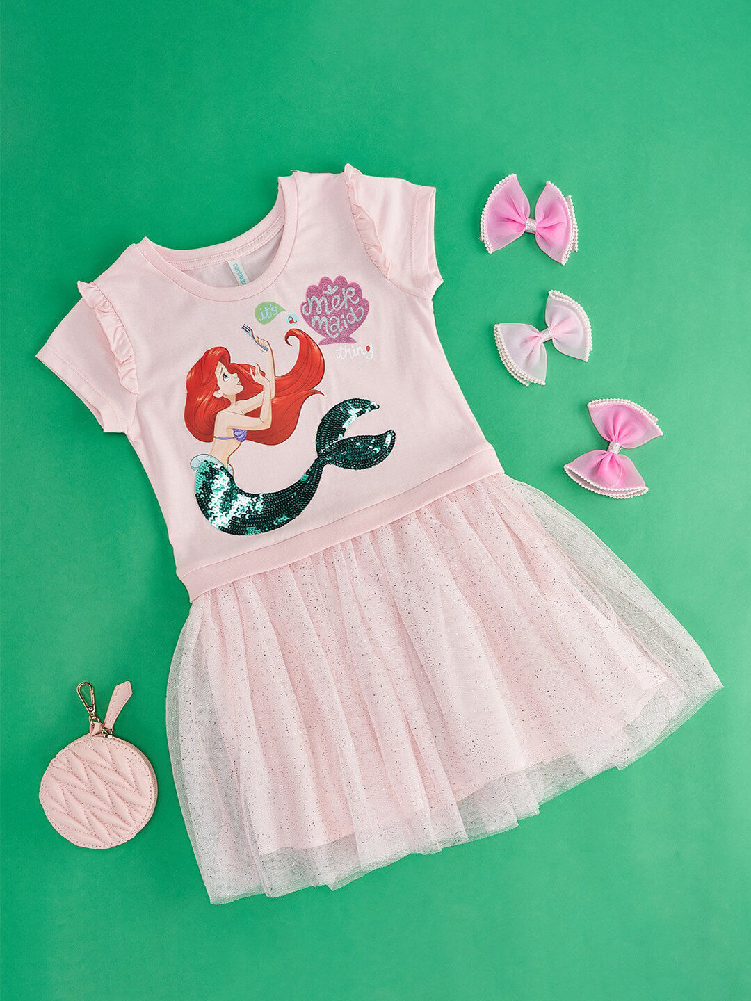 Pantaloons Junior Girls Disney Princess Printed Cotton Peplum Dress