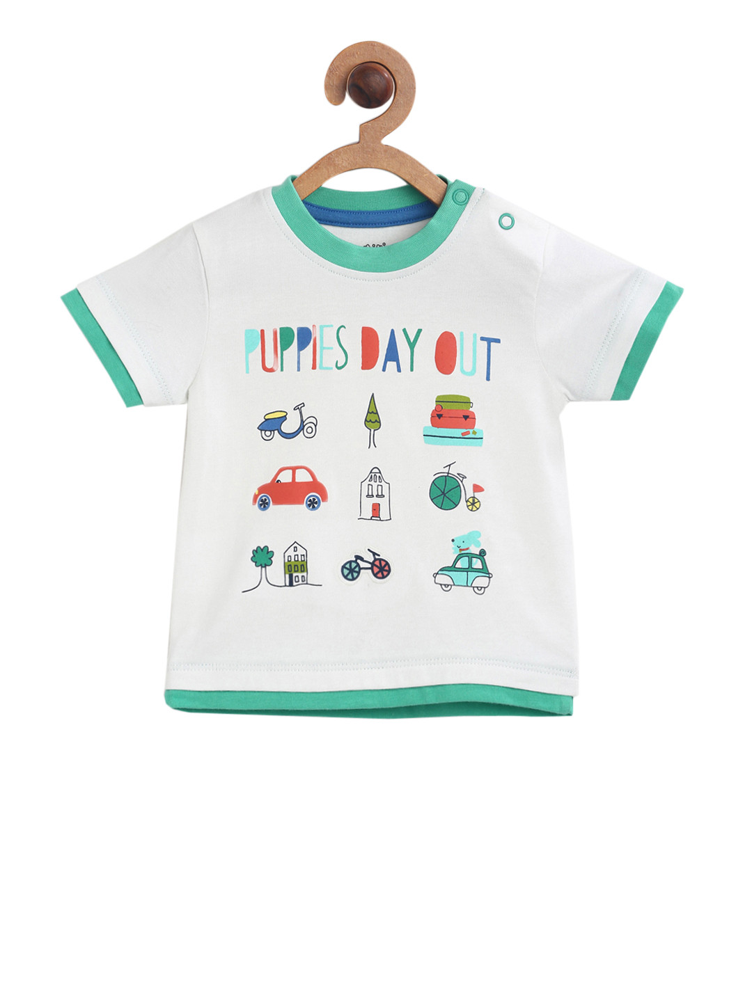 MINI KLUB Infants Boys Off-White & Green Printed Round Neck T-shirt