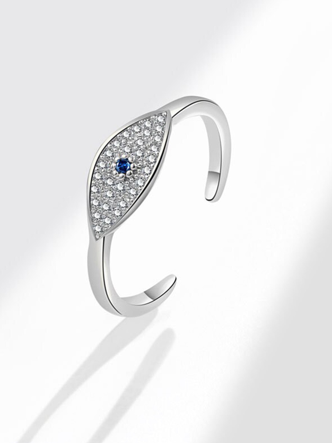 MYKI Silver-Plated Stone Studded Evil Eye Finger Rings