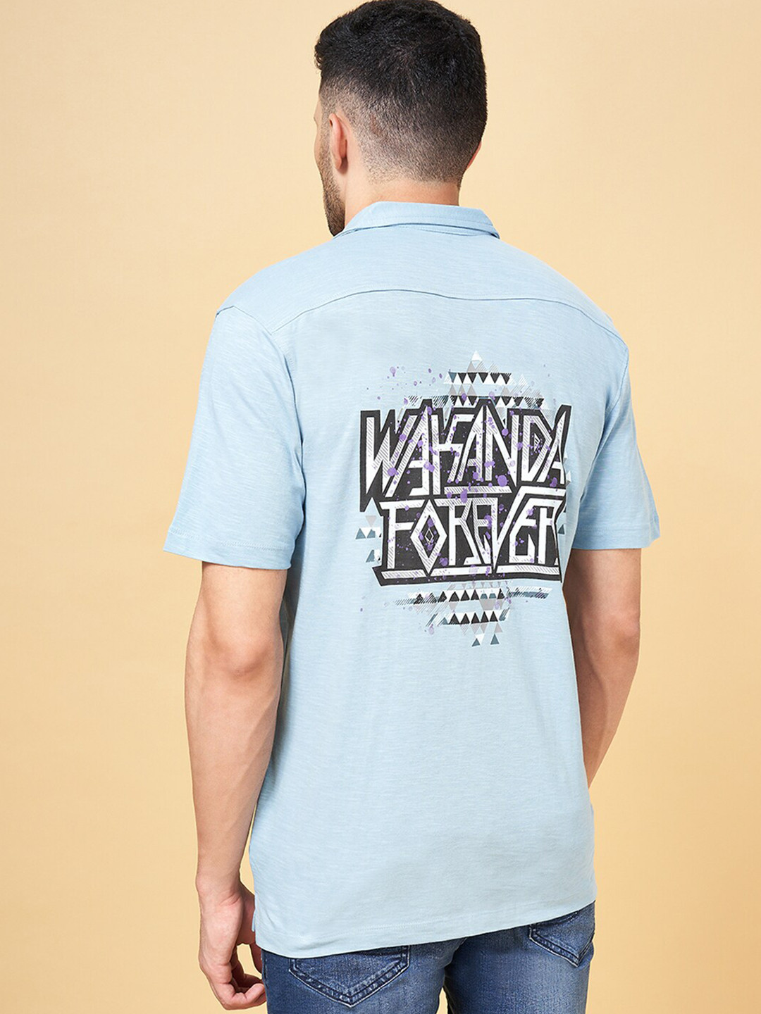SF JEANS by Pantaloons Slim Fit Wakanda Forever Typography Printed Cotton Casual Shirt