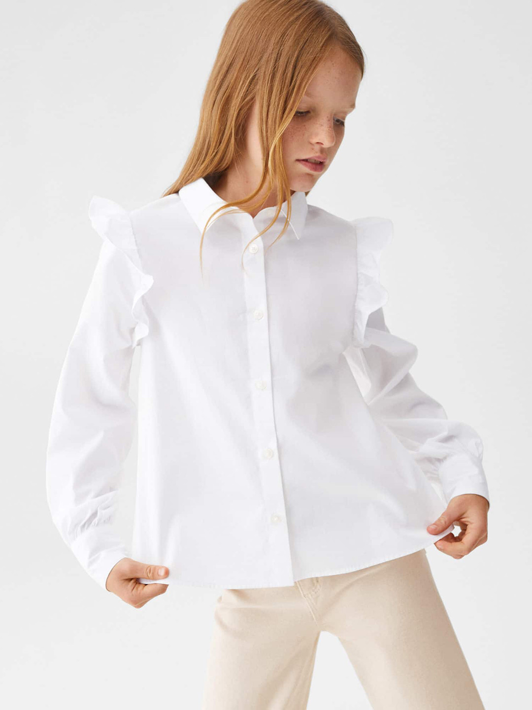 Mango Kids Girls Ruffled Detail Pure Cotton Casual Shirt