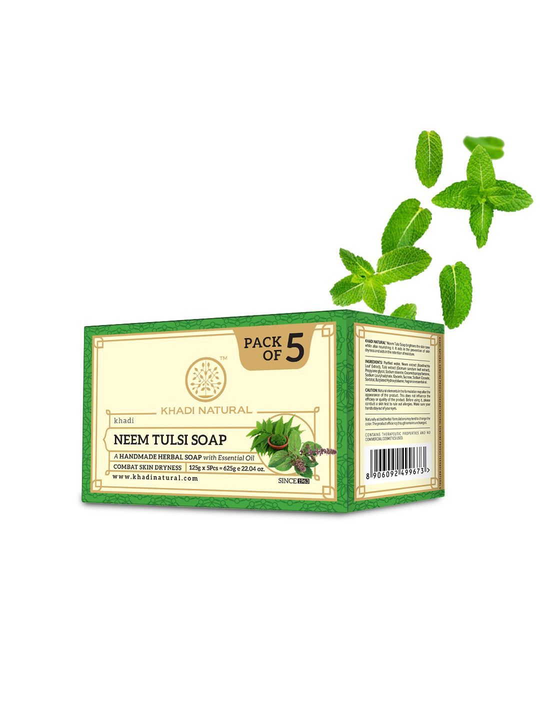 Khadi Natural Set of 5 Neem Tulsi Herbal Soap With Essential Oils - 125 g each
