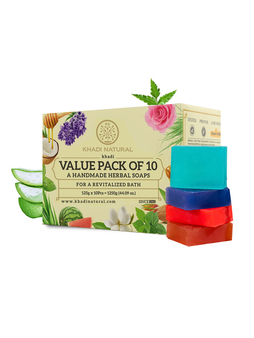 Khadi Natural Herbal Soap Combo for Fresh Bath Set of 10 - 125g Each