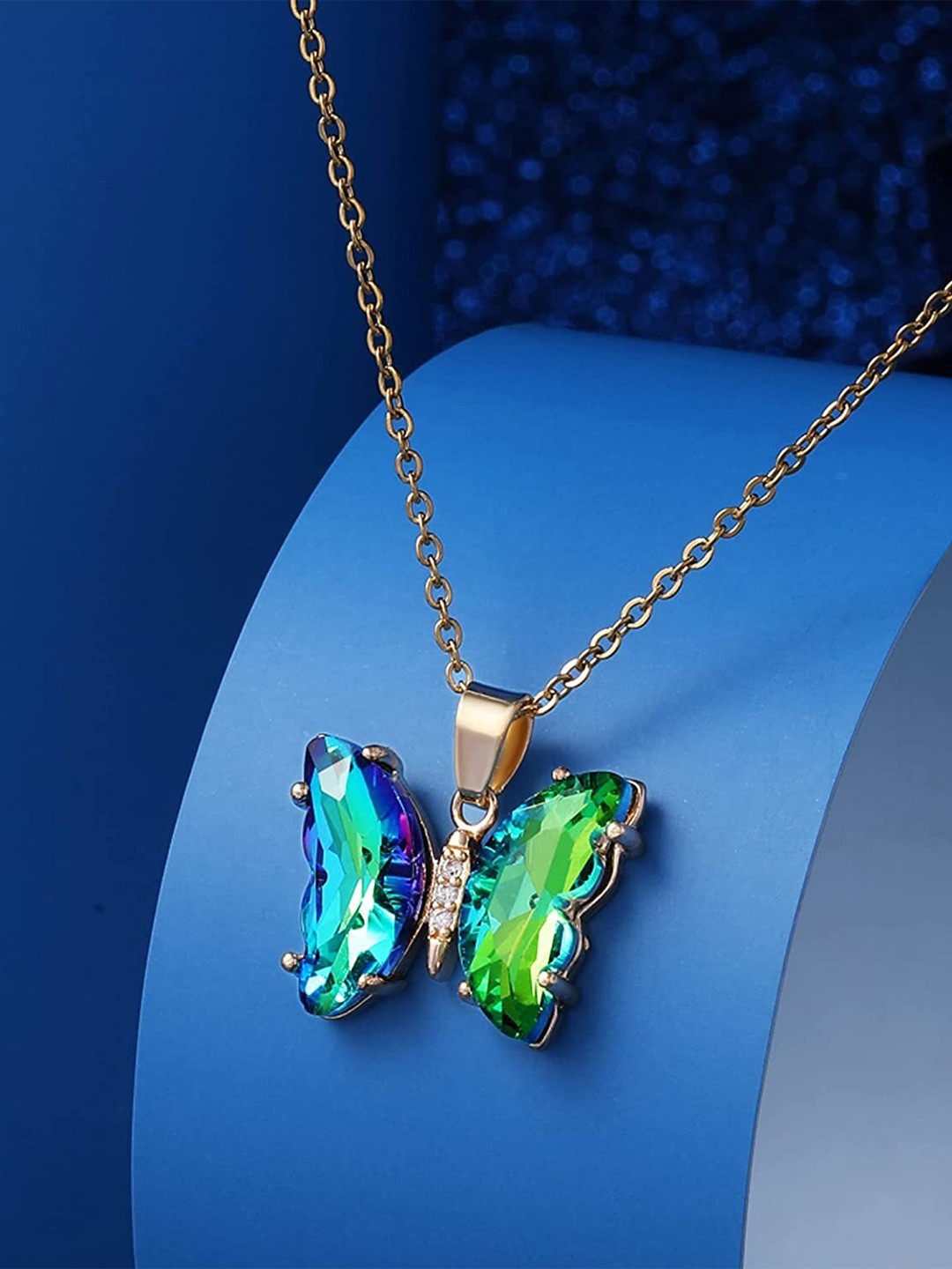 Pinapes Gold-Plated Crystal Butterfly Pendant With Chain